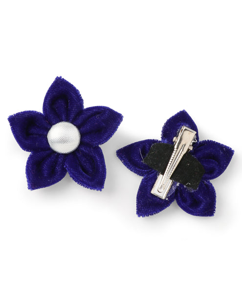 Velvet Flower Alligator Clips - Dark Blue