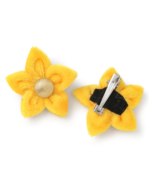 Velvet Flower Alligator Clips - Yellow