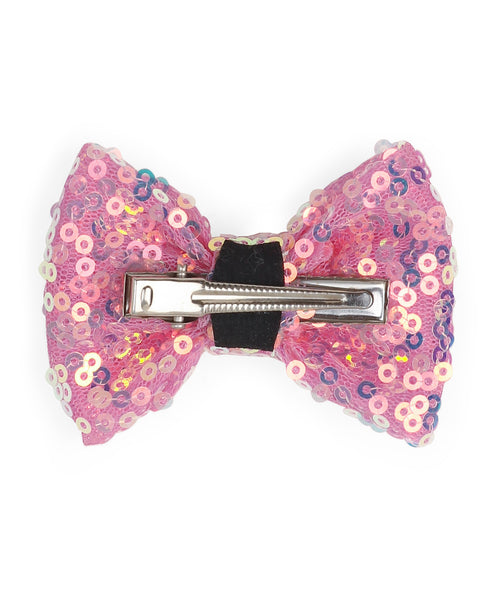 Sequin Party Bow Alligator Clip - Dark Pink