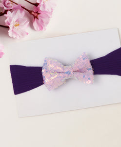 Big Sequinned Bow Headband - Purple