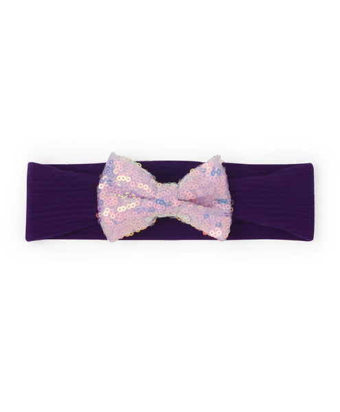 Big Sequinned Bow Headband - Purple