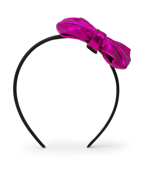 Leather Bow Hair Band - Dark Pink