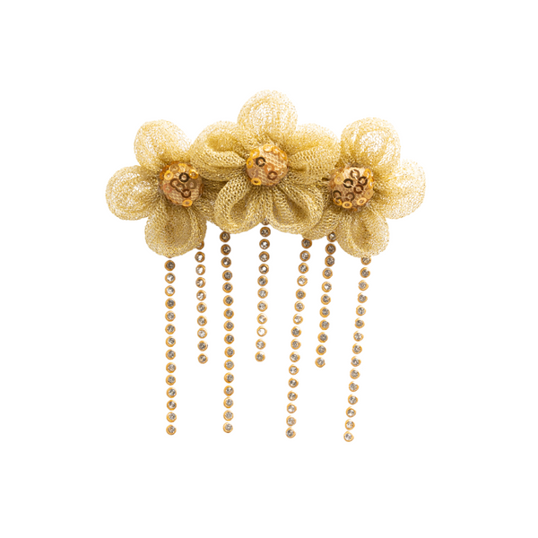 Tulle Three Flower Alligator Hair Clip- Golden