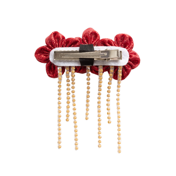 Glitter Three Flower Alligator Hair Clip- Red & Golden