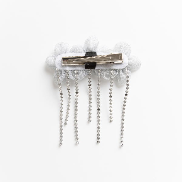 Tulle Three Flower Alligator Hair Clip- Silver