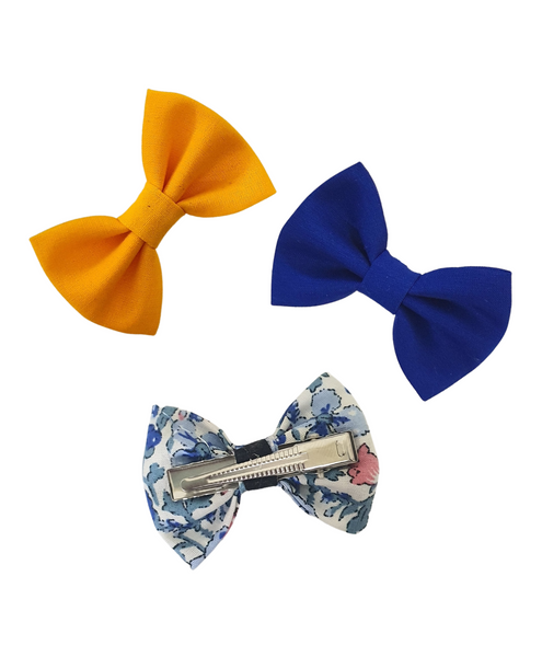 Mini Bow Alligator Hair Clip Set - Blue & Yellow