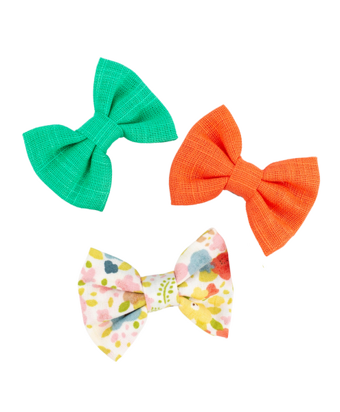 Mini Bow Alligator Hair Clip Set - Green & Orange