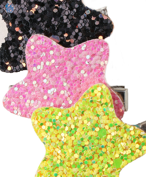 Glitter Star Alligator Clip Set - Black, Light Pink & Yellow