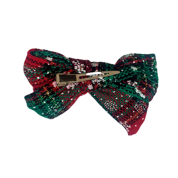 Christmas Big Knot Bow Alligator Clip- Green & Red