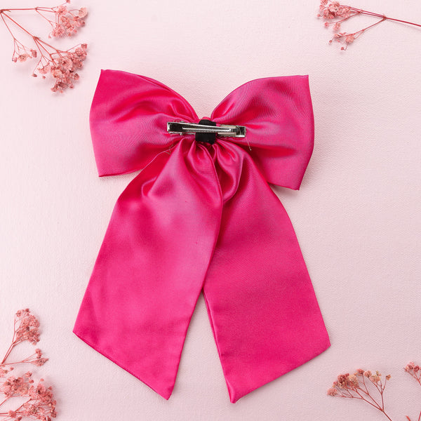 Oversized Satin Sailor Bow Alligator Clip- Pink