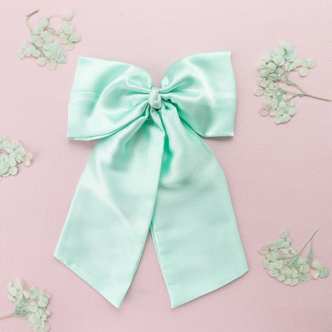 Oversized Satin Sailor Bow Alligator Clip- Light Blue