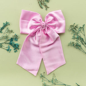 Oversized Satin Sailor Bow Alligator Clip- Light Pink