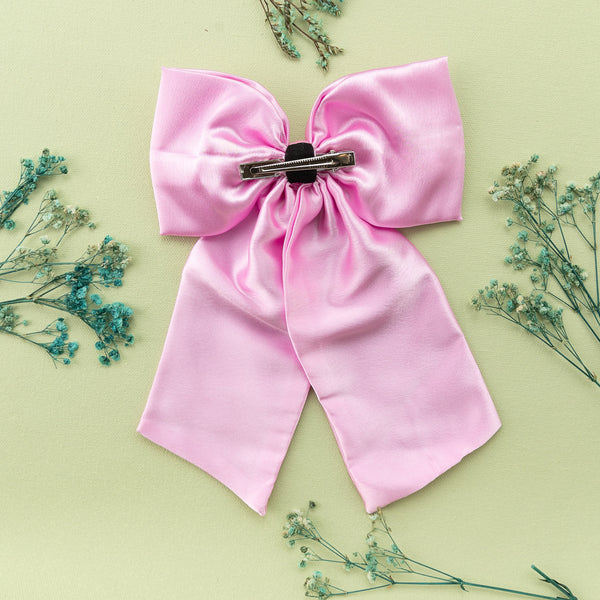 Oversized Satin Sailor Bow Alligator Clip- Light Pink