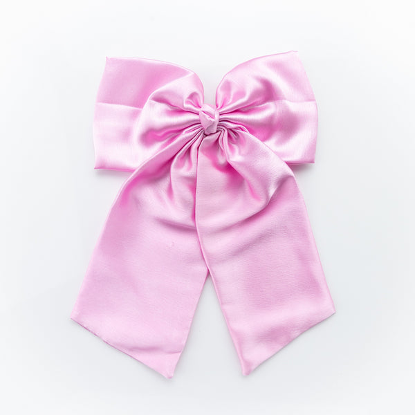 Oversized Satin Sailor Bow Alligator Clip- Light Pink