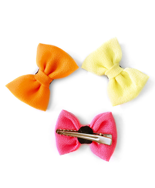 Mini Chiffon Bow Alligator Clip Set - Orange, Pink & Yellow