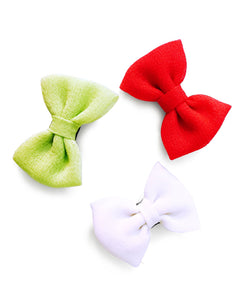 Mini Chiffon Bow Alligator Clip Set - Red, Green & White