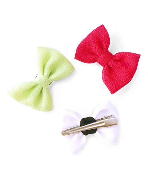 Mini Chiffon Bow Alligator Clip Set - Red, Green & White