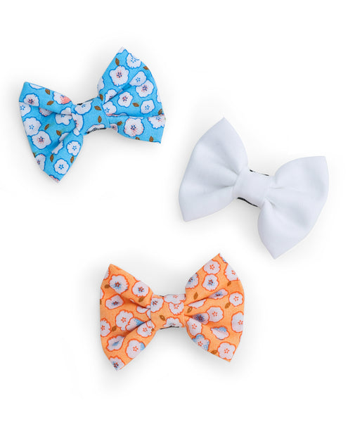 Floral Mini Bow Alligator Clips - Orange, Blue & White