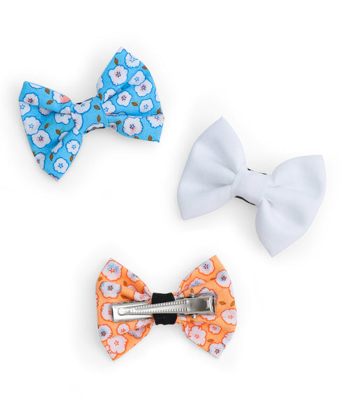 Floral Mini Bow Alligator Clips - Orange, Blue & White