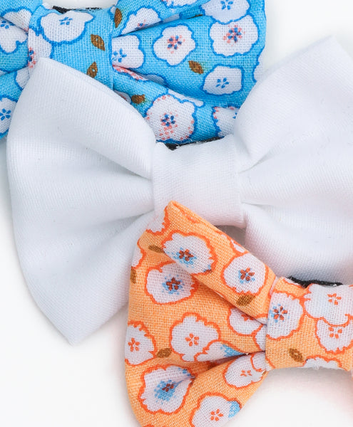 Floral Mini Bow Alligator Clips - Orange, Blue & White