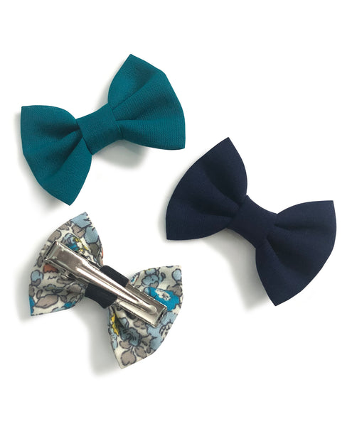 Mini Bow Alligator Clips - Blue