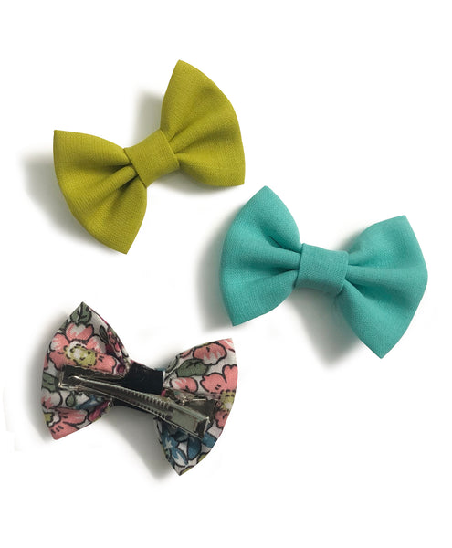 Mini Bow Alligator Clips - Green & Blue