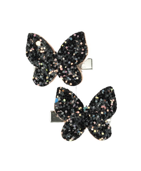 Glitter Butterfly Hair Clips - Black