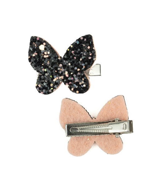 Glitter Butterfly Hair Clips - Black