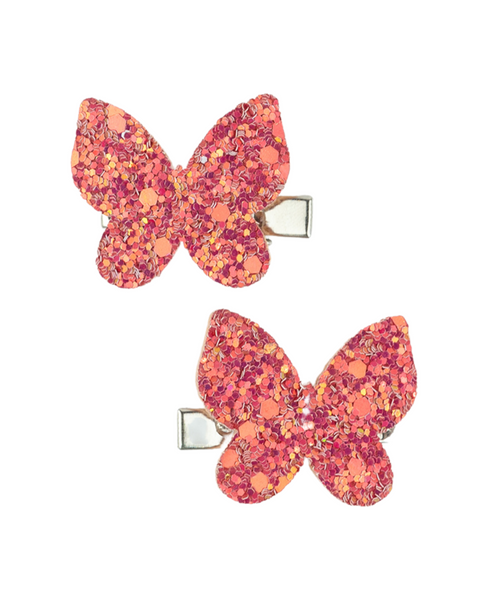 Glitter Butterfly Hair Clips - Dark Pink