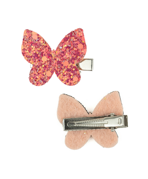 Glitter Butterfly Hair Clips - Dark Pink