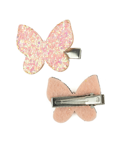 Glitter Butterfly Hair Clips - Light Pink