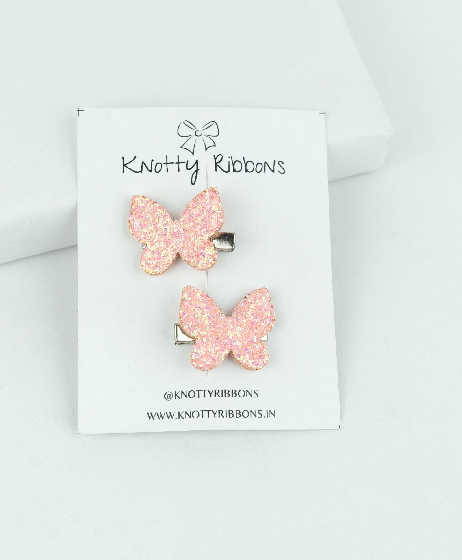 Glitter Butterfly Hair Clips - Light Pink