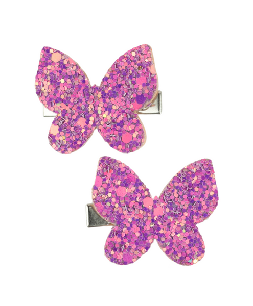 Glitter Butterfly Hair Clips - Purple