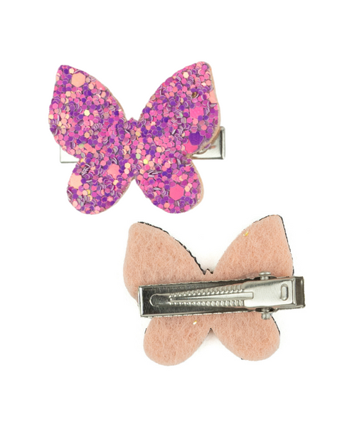 Glitter Butterfly Hair Clips - Purple