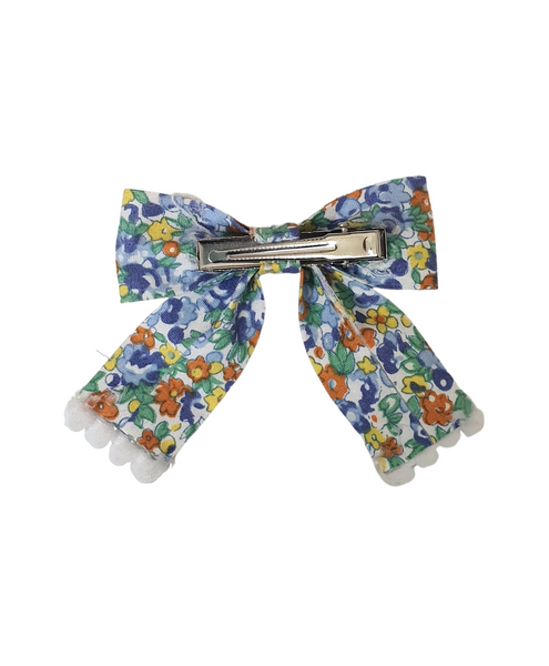 Floral Bow Alligator Clip - Blue