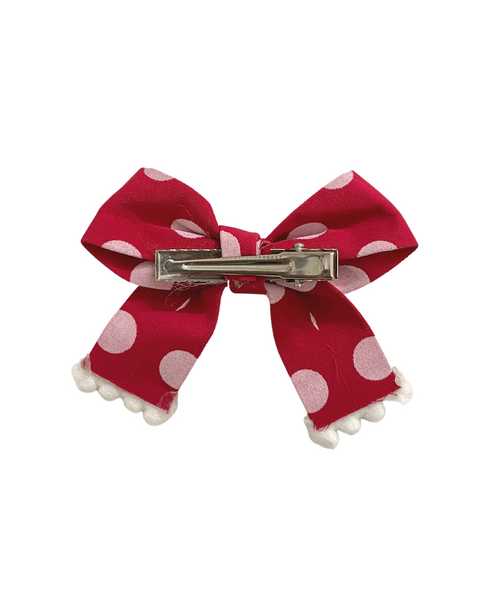 Polka Dot Print Bow Alligator Clip - Red