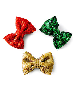 Mini Sequin Bow Alligator Clip Set - Red, Green & Golden