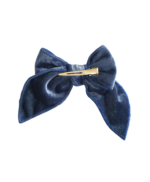 Velvet Knot Bow Alligator Hair Clip - Denim Blue