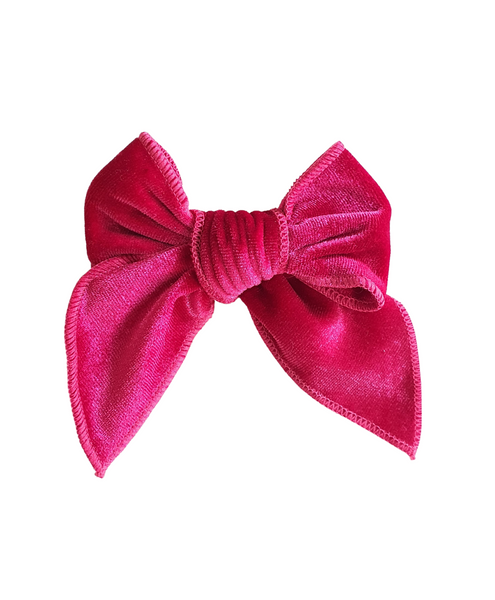 Velvet Knot Bow Alligator Hair Clip - Neon Pink