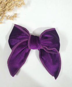 Velvet Knot Bow Alligator Hair Clip - Purple