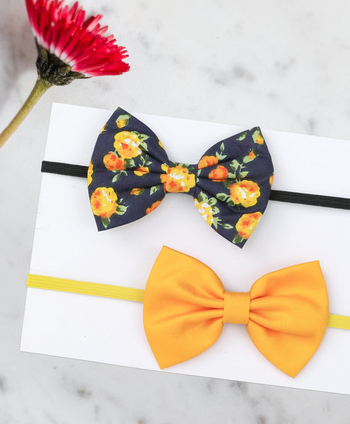 Floral Bow Headband Set - Yellow