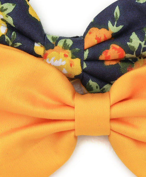 Floral Bow Headband Set - Yellow