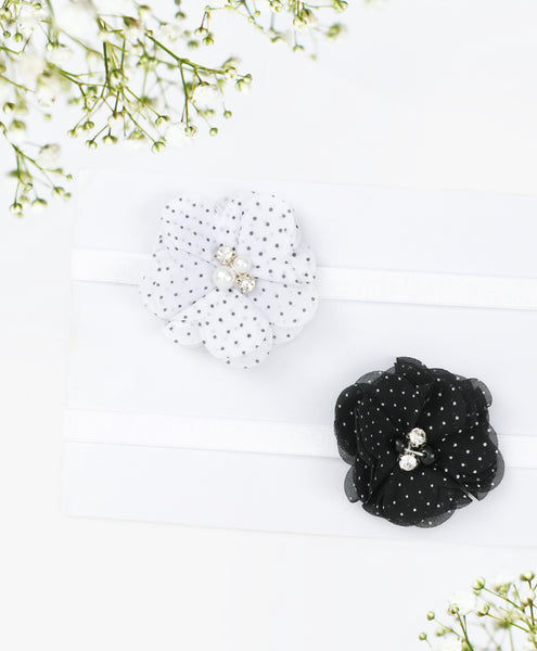 Flower Headband Set - White & Black