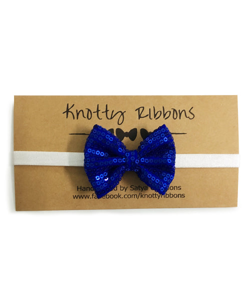 Sequin Bow Headband Set - Dark Blue & Yellow