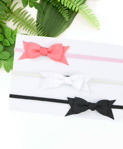 Mini Knot Bow Headband Set - Peach, White & Black