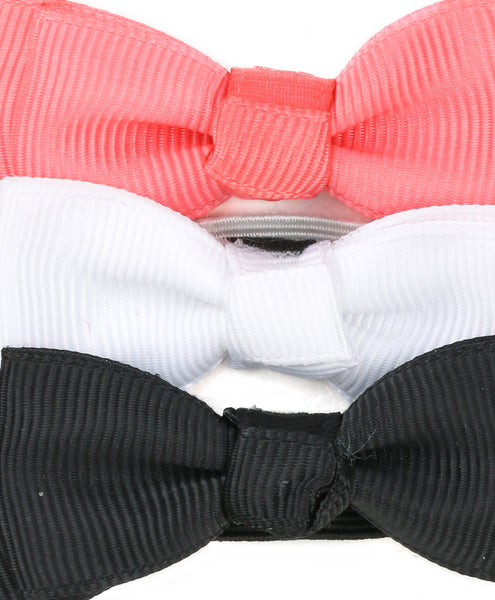 Mini Knot Bow Headband Set - Peach, White & Black