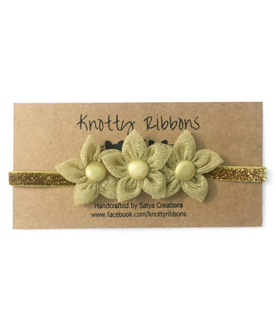 Three Flower Applique Headband - Golden