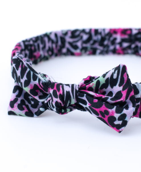 Animal Print Elasticated Headband- Black & Purple