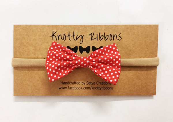 Polka Dots Print Bow Head Band - Red