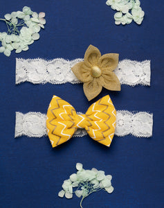 Ethnic Flower & Bow Hairband Set - Golden & Yellow